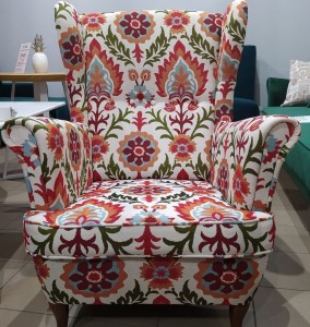 Fotel + podnóżek żakard hiszpański kolor Rojo +2poduszki