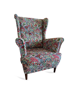 2 szt Fotel + 2xpodnóżek żakard hiszpański kolor FLOWER BOHO nogi gięte wenge+2 poduszki gratis